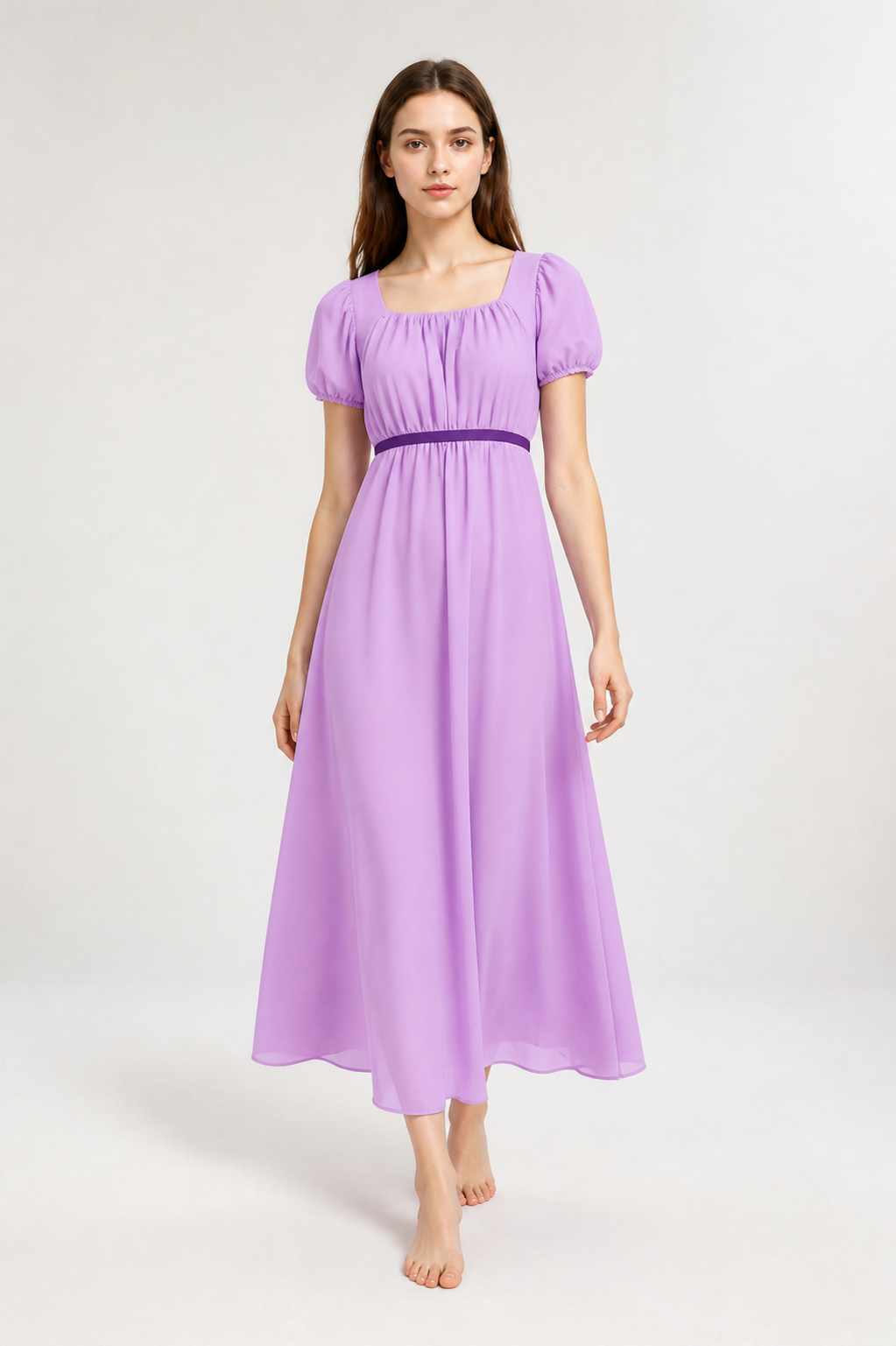 Purple Dress with Puff Sleeves and a Long Skirt Costume Dresses detail 2