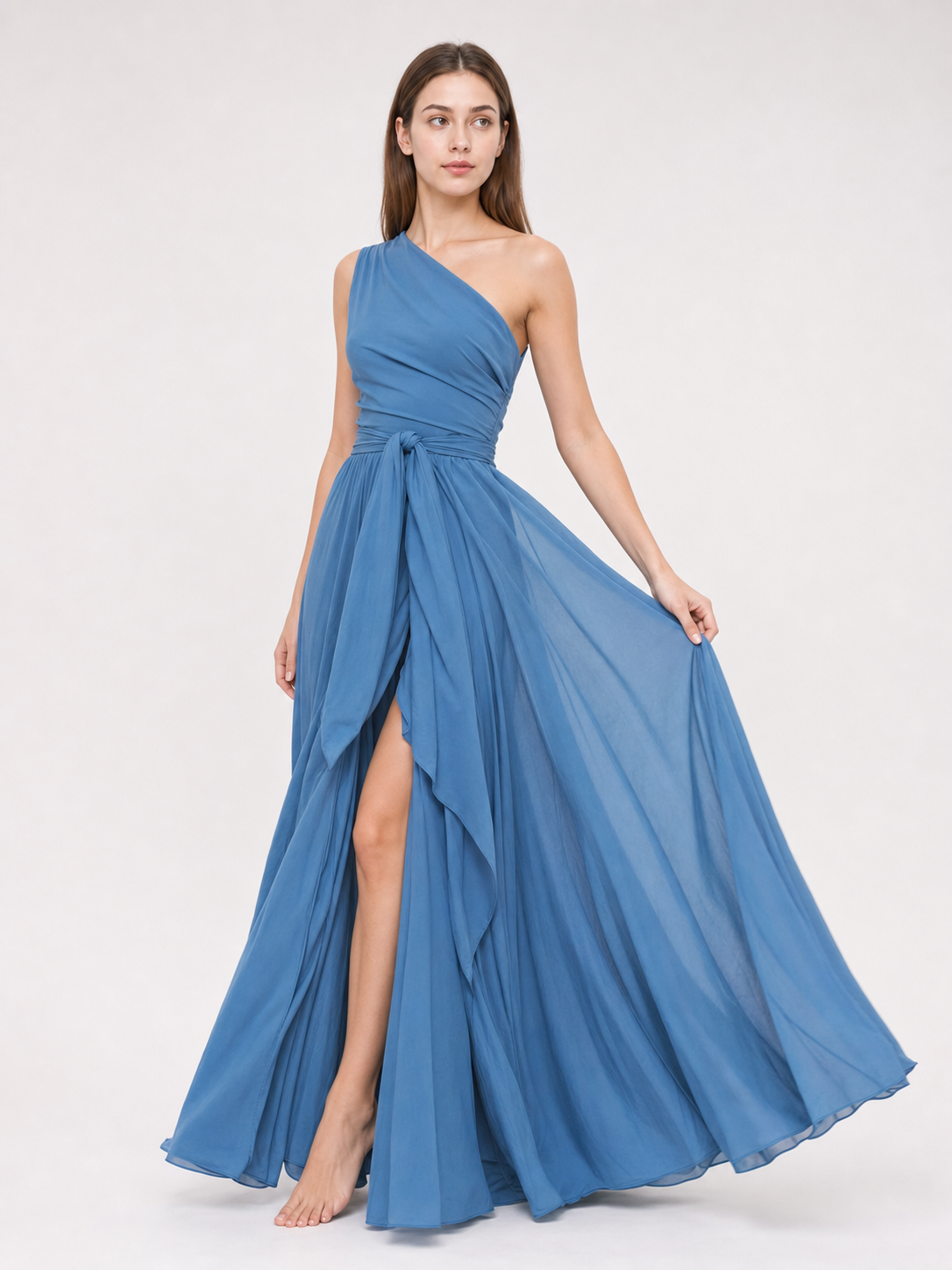 Asymmetrical Floor-Length Evening Dress with Slit