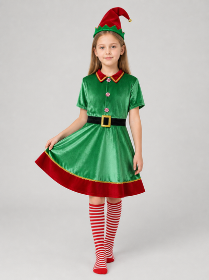 Christmas Elf Costume: Dress, Hat, Belt, Knee-High Socks Costume Dresses detail 2