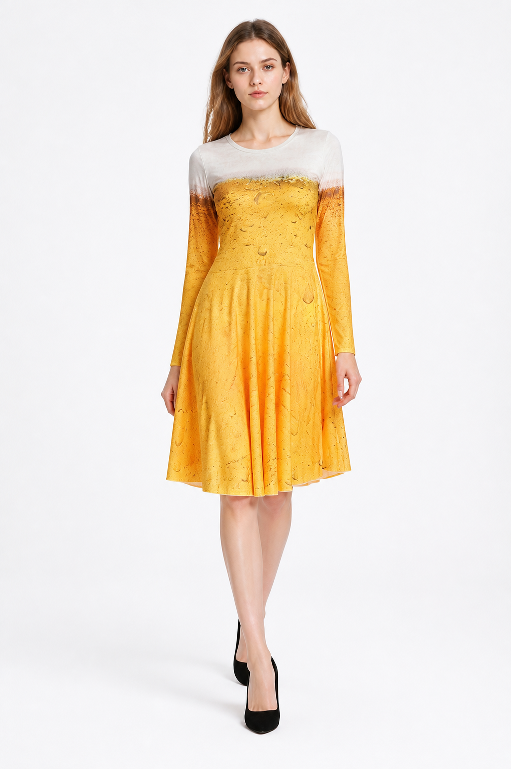 Beer Print Dress, Long Sleeves, A-Line Costume Dresses detail 2