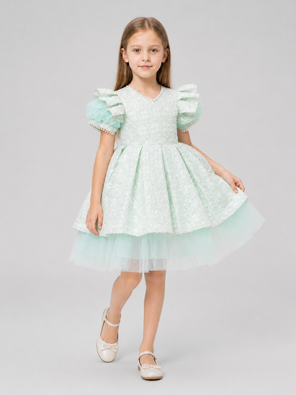 Girls’ Mint Princess Dress with Lace and Tulle product detail 2