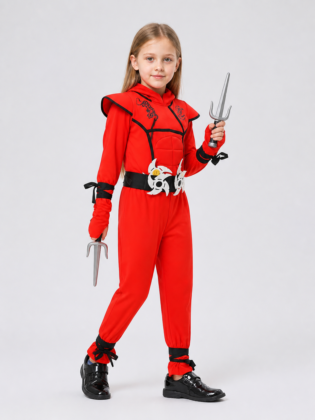 Ninja Cosplay Costume, Red Hooded Jumpsuit Costumes detail 2