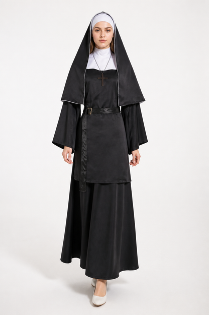 Black Costume with Cross and White Mask for Halloween Costume Masks detail 2