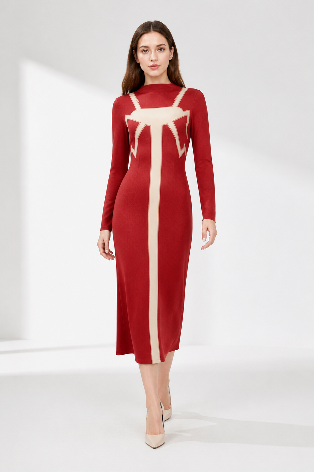 Red Madame Web Cosplay Dress with Patterned Detailing Costume Dresses detail 2