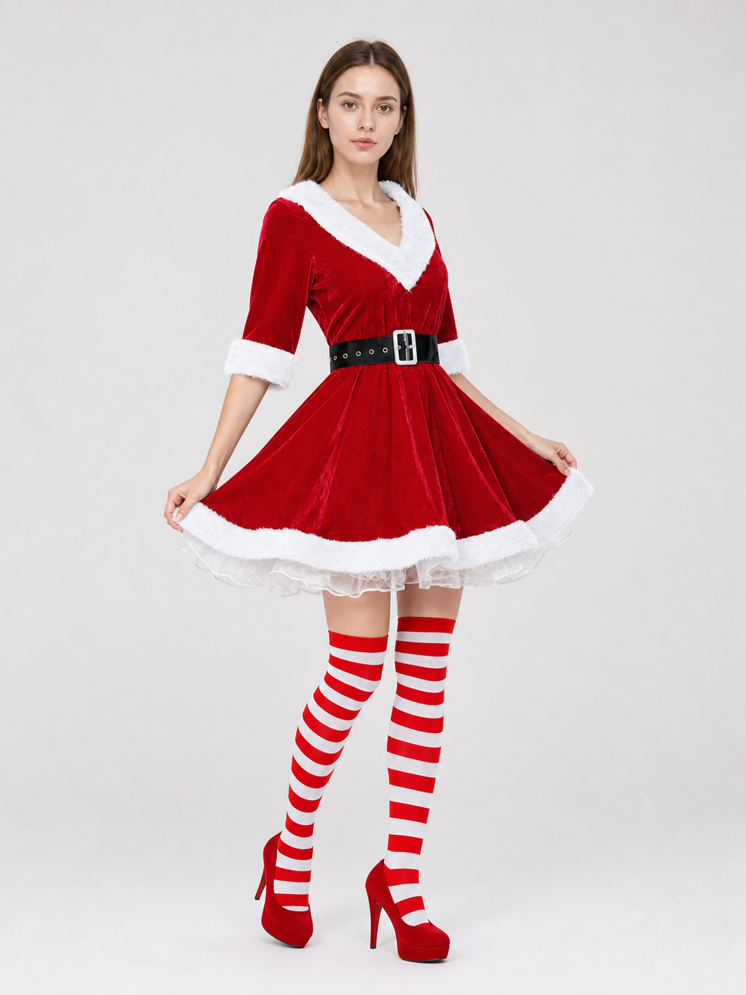 Christmas Santa dress costume with belt and stockings