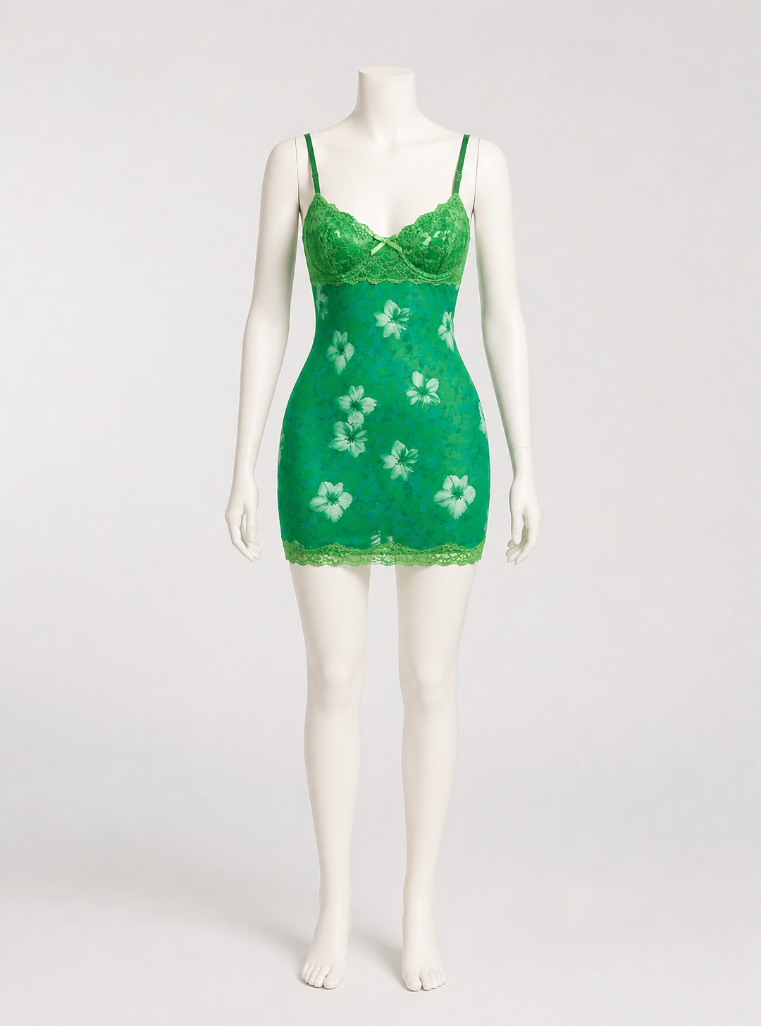 Green Slip Dress with Lace Trim Costume Dresses detail 2