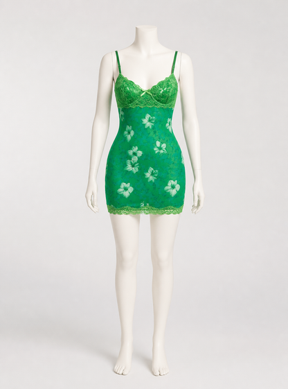 Green Slip Dress with Lace Trim Costume Dresses detail 2