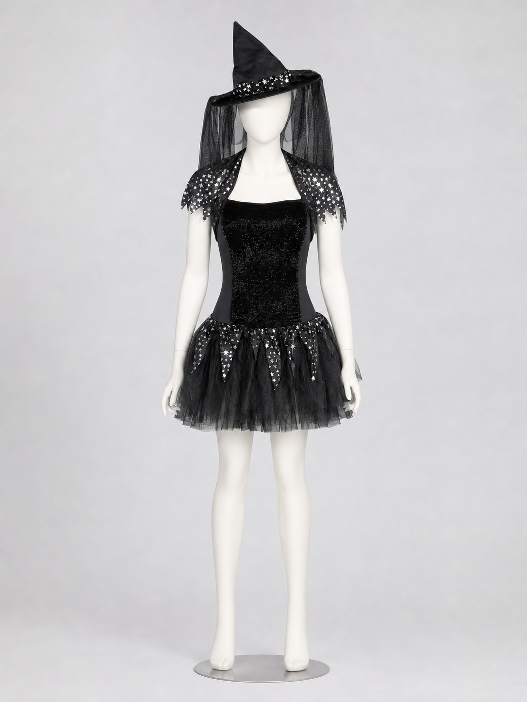 Witch Costume with Pointed Hat and Veil