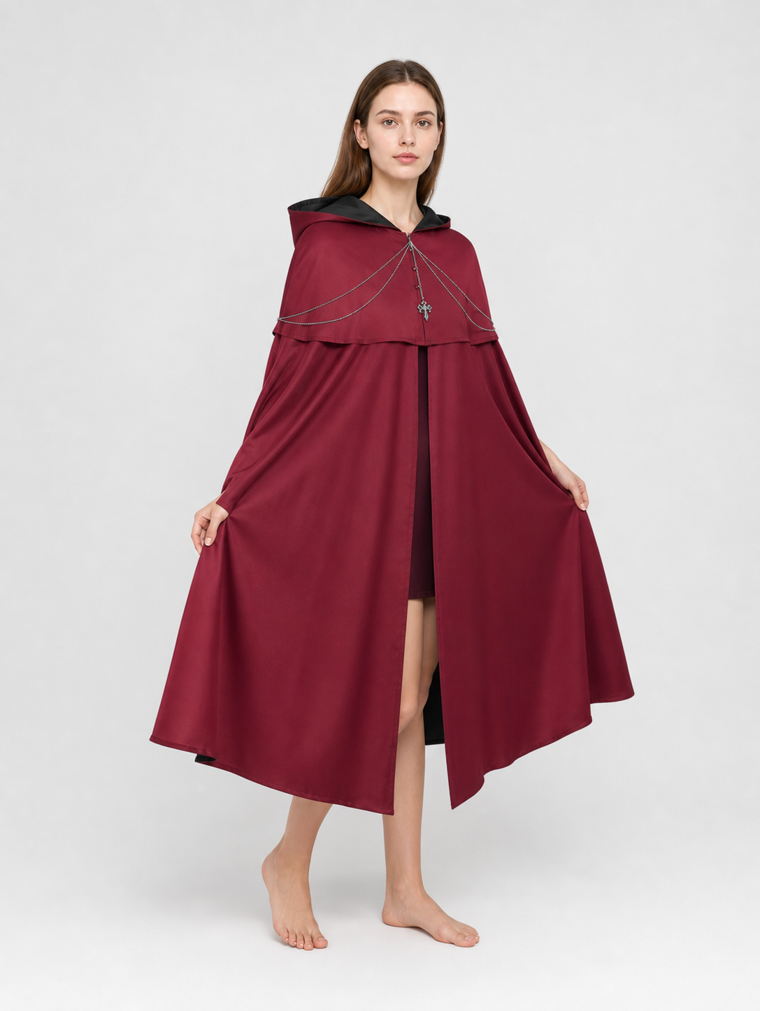 Gothic Hooded Cloak with Pendant for Cosplay