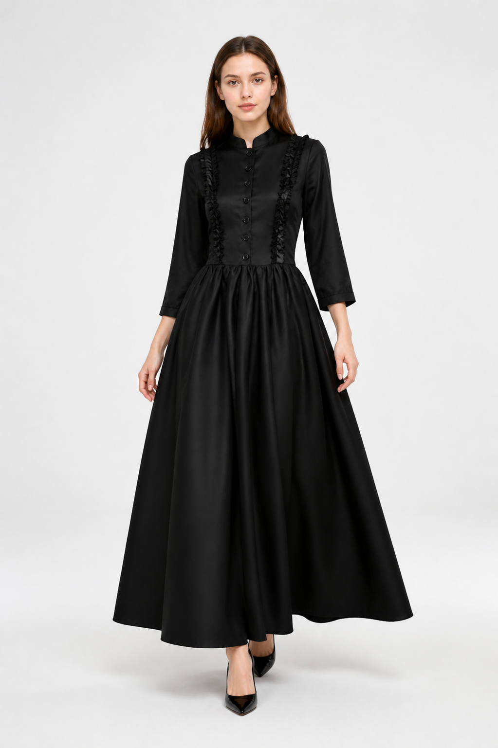 High-Neck Long-Sleeve Dress