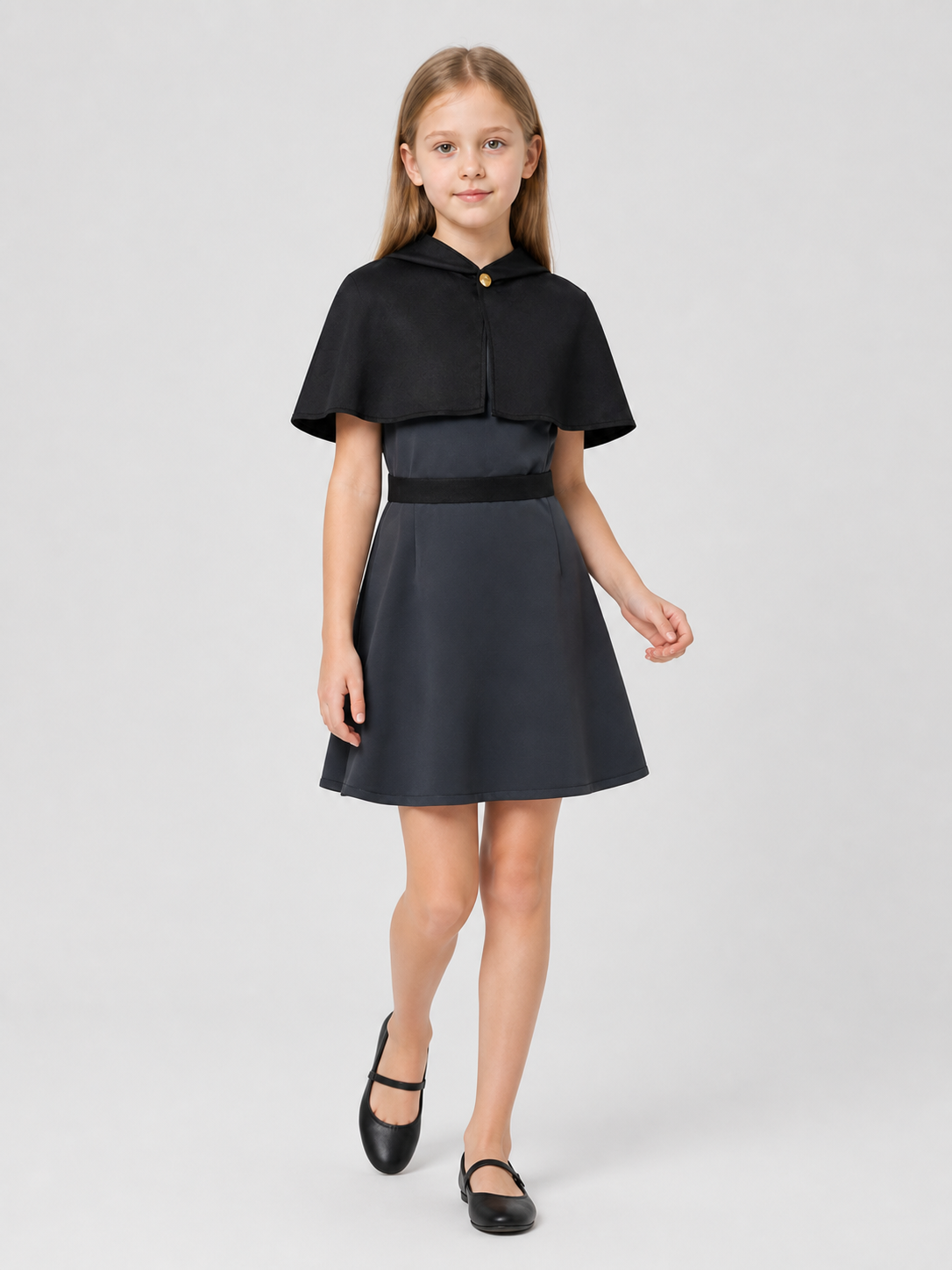 Amity Cosplay Dress, Black, with Belt and Gold Buttons Costume Dresses detail 2