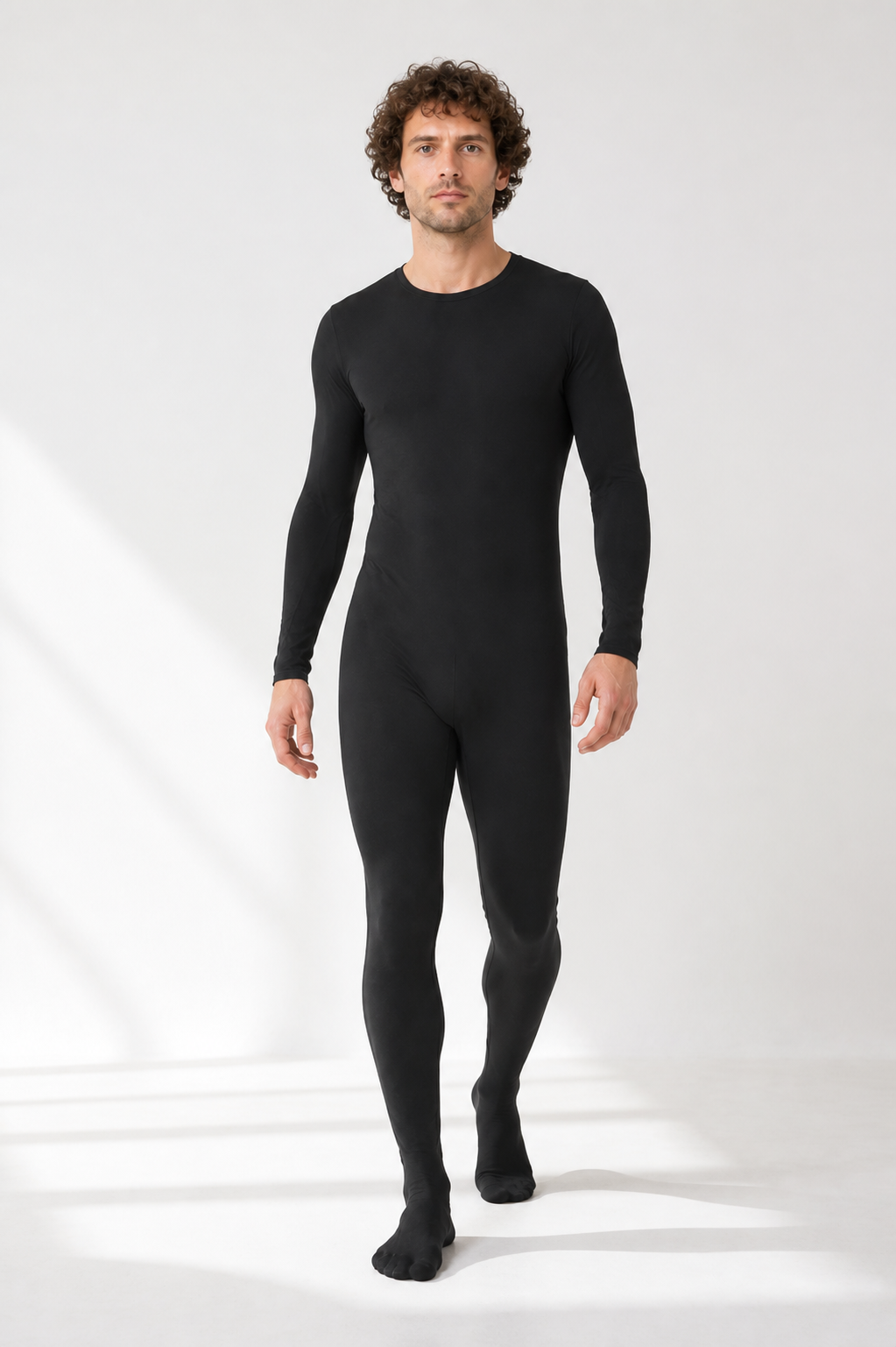 Black form-fitting zentai jumpsuit with covered feet product detail 2