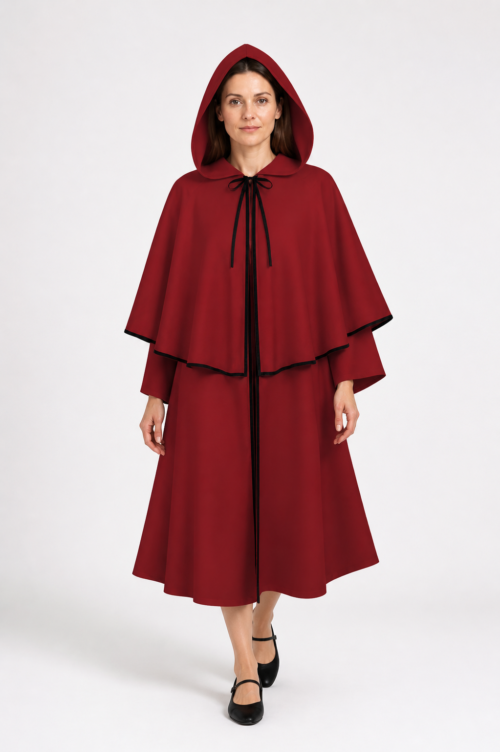 Burgundy Medieval Cloak with Hood for Halloween Costume Capes detail 2