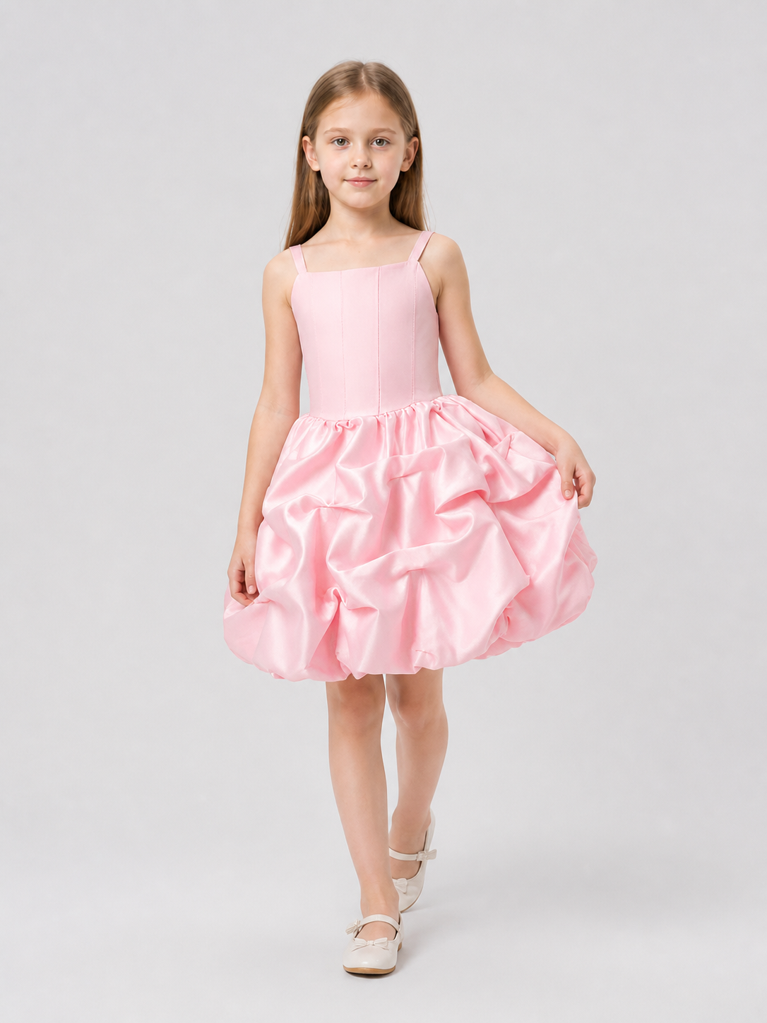 Satin sleeveless dress with a full balloon skirt Costume Dresses detail 2