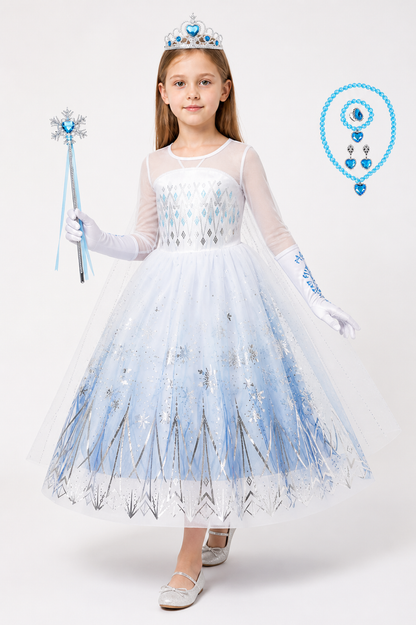 Snow Queen Costume with Crown and Magic Wand Costume Headwear detail 2