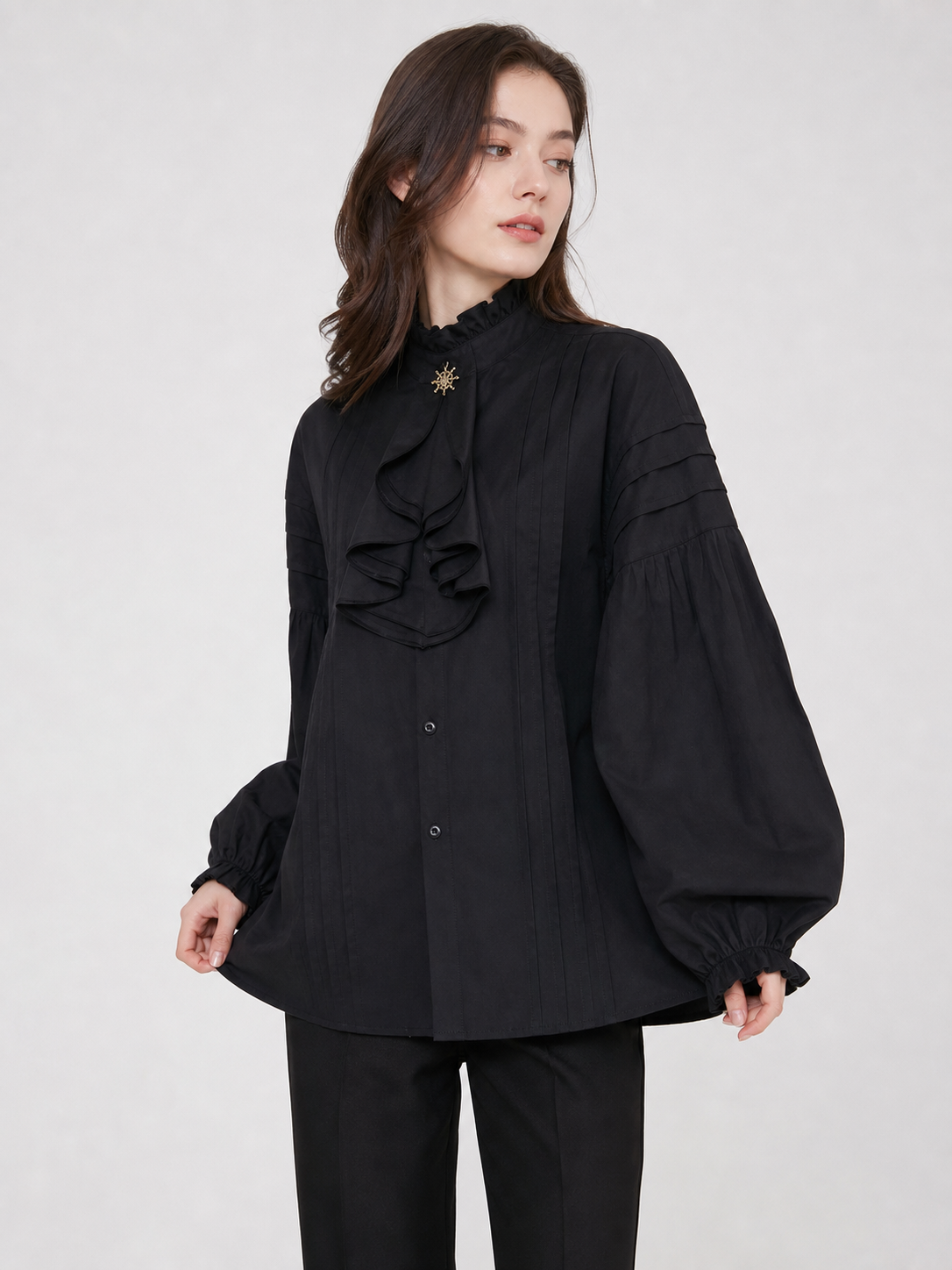 Black cosplay shirt with a high collar