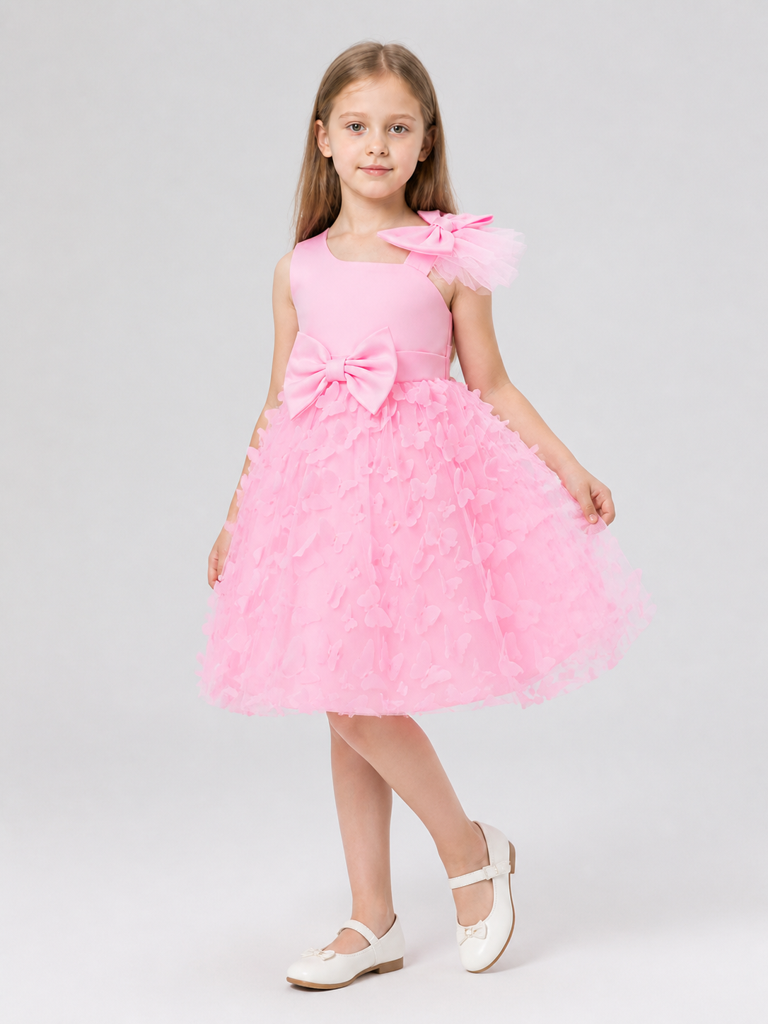 Pink Princess Dress for Girls with Bows and Butterflies Costume Dresses detail 2