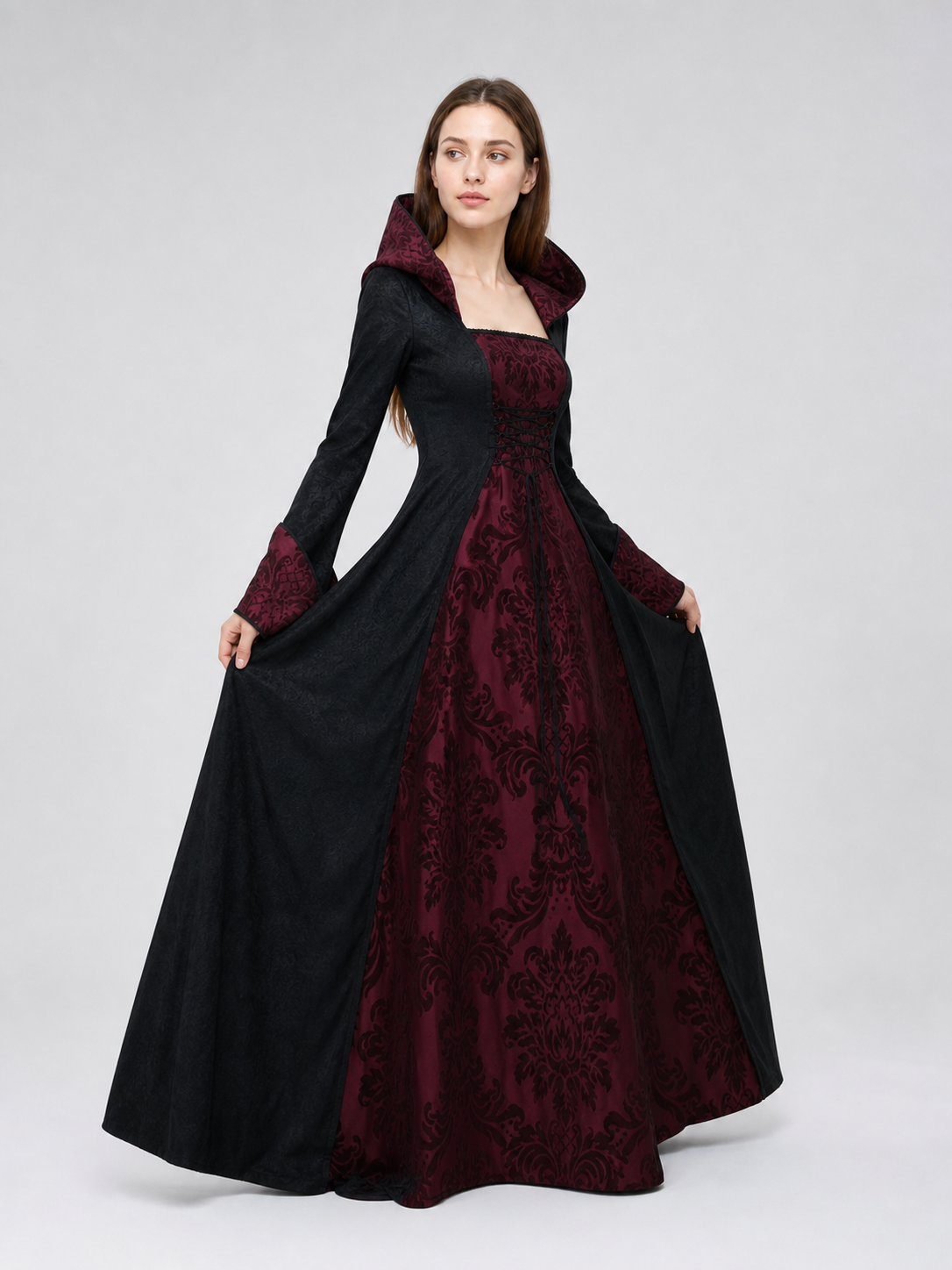 Gothic Hooded Dress with Long Sleeves