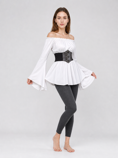 Vintage Off-the-Shoulder Blouse with Corset Belt