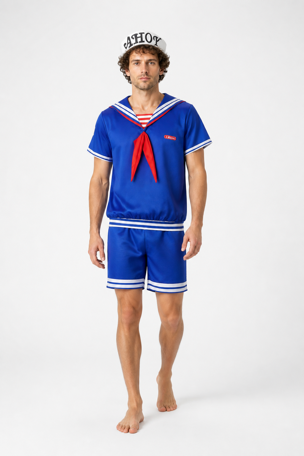 Sailor Costume with White Hat and Red Tie Costume Headwear detail 2