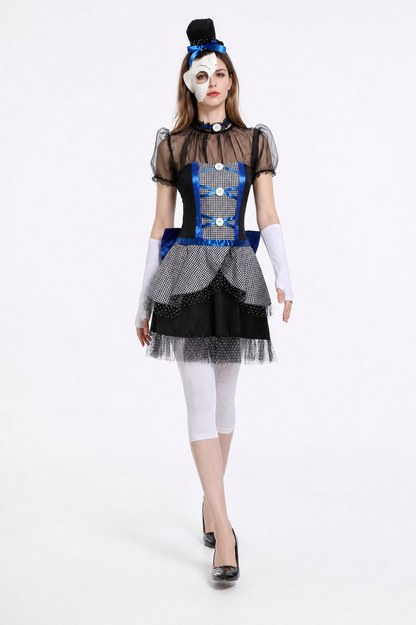 Stage Dress with Black-and-White Check Pattern and Bow Costume Dresses detail
