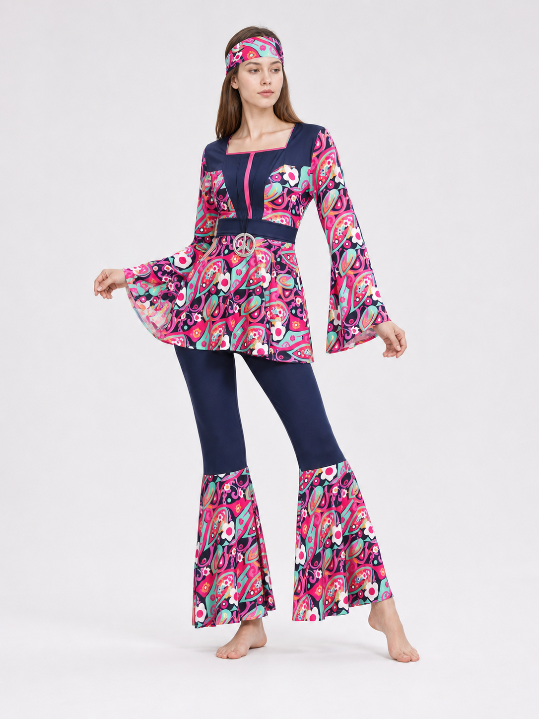 Retro Disco Flared Costume with Accessories and Pattern