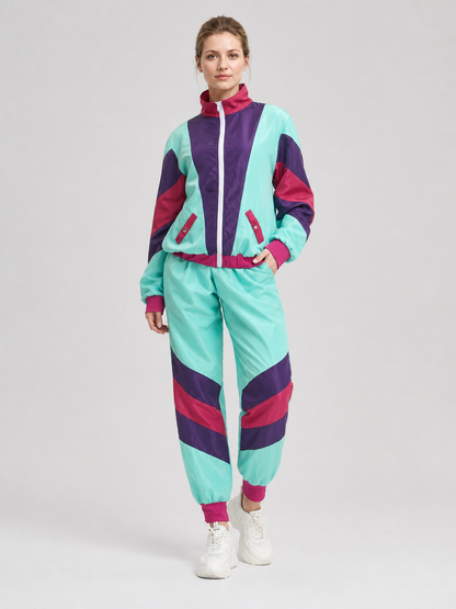 Color-Striped Jumpsuit with Zipper and Stand Collar product detail 2