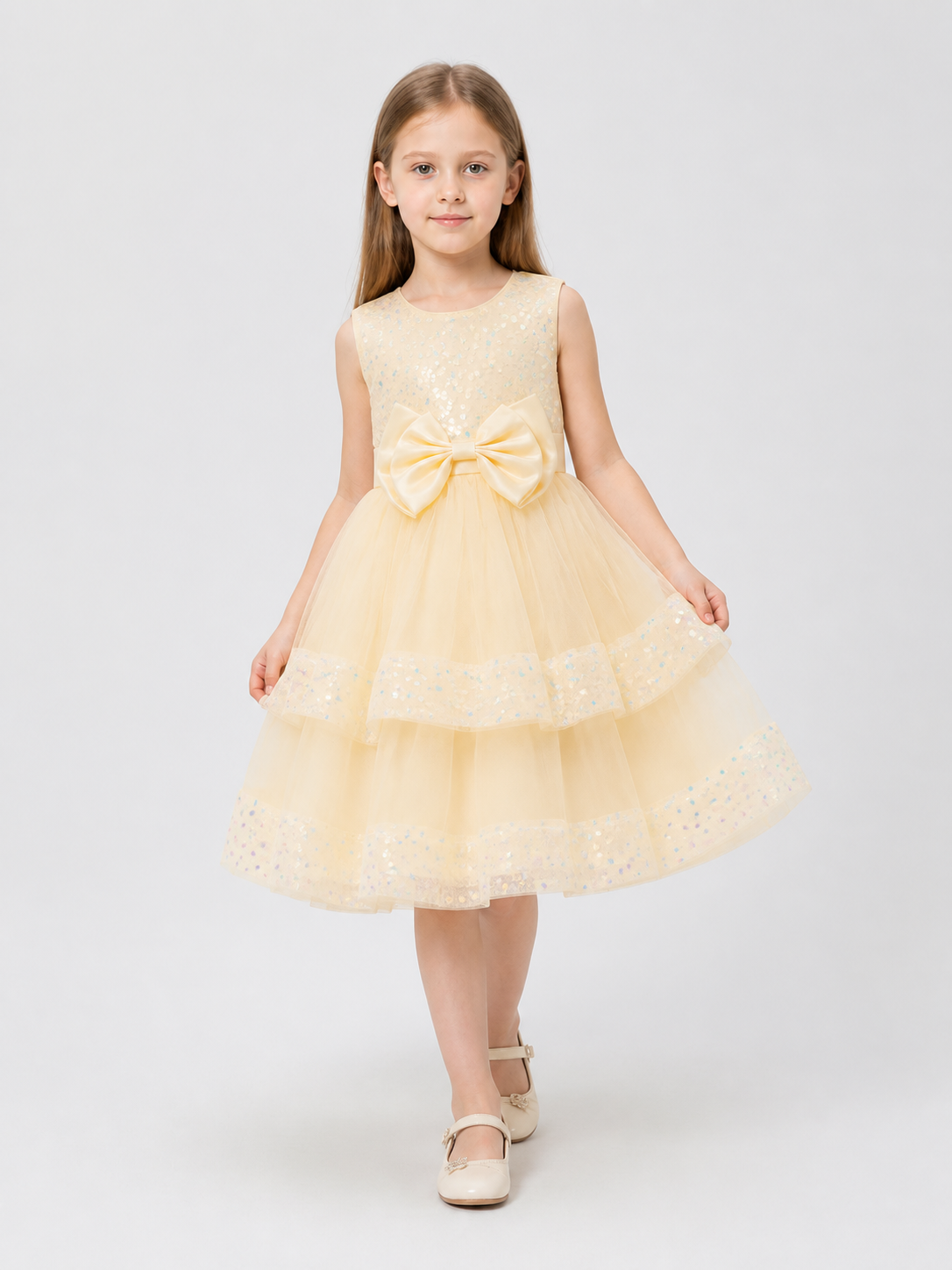 Full Sequin Dress with Layered Skirt and Bow Costume Dresses detail 2