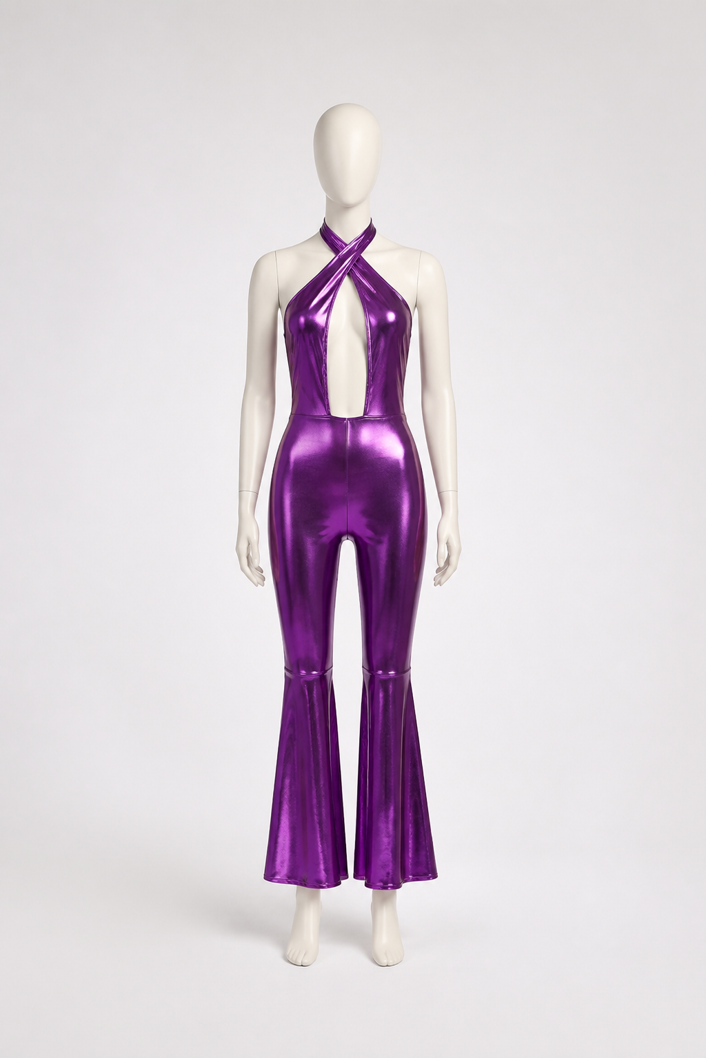 Purple Cutout Jumpsuit with Flared Pants product detail 2