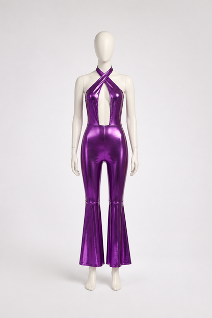 Purple Cutout Jumpsuit with Flared Pants product detail 2