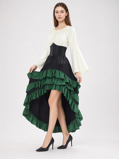 Asymmetrical Costume Dress with Ruffles and Lacing
