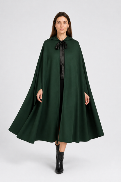 Green Medieval Hooded Cloak for Halloween on-model alternate view