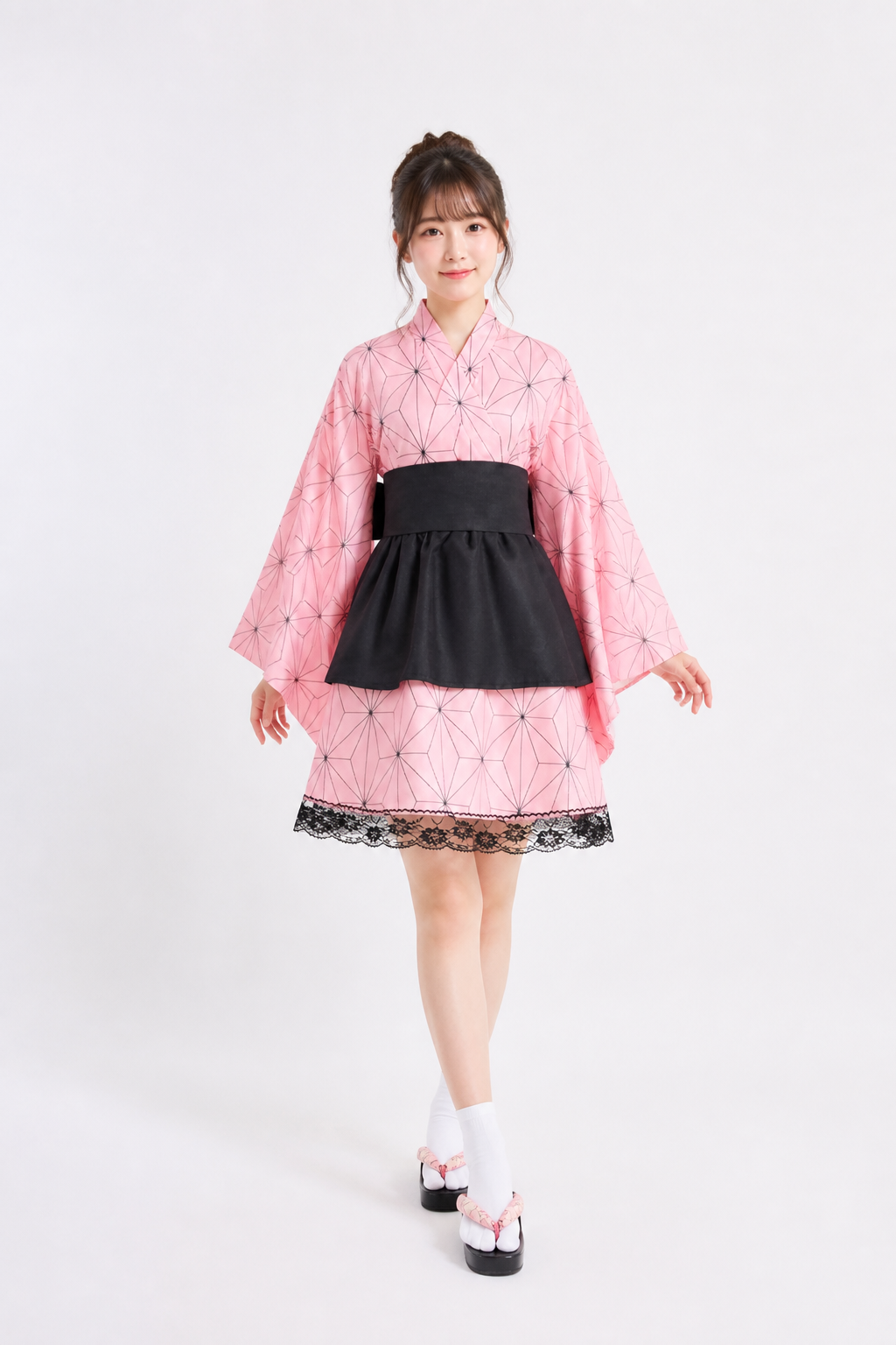 Short Kimono-Style Dress with Lace and Bow Costume Dresses detail 2