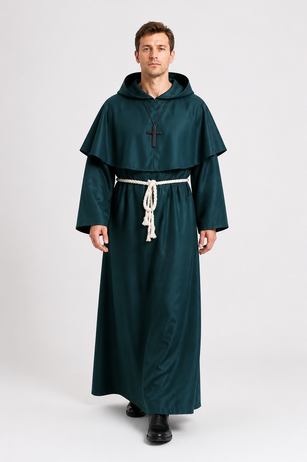 Dark Green Hooded Robe with Belt