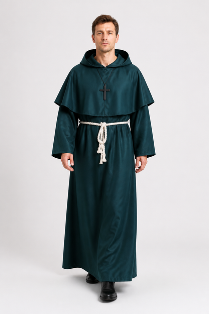 Dark Green Hooded Robe with Belt