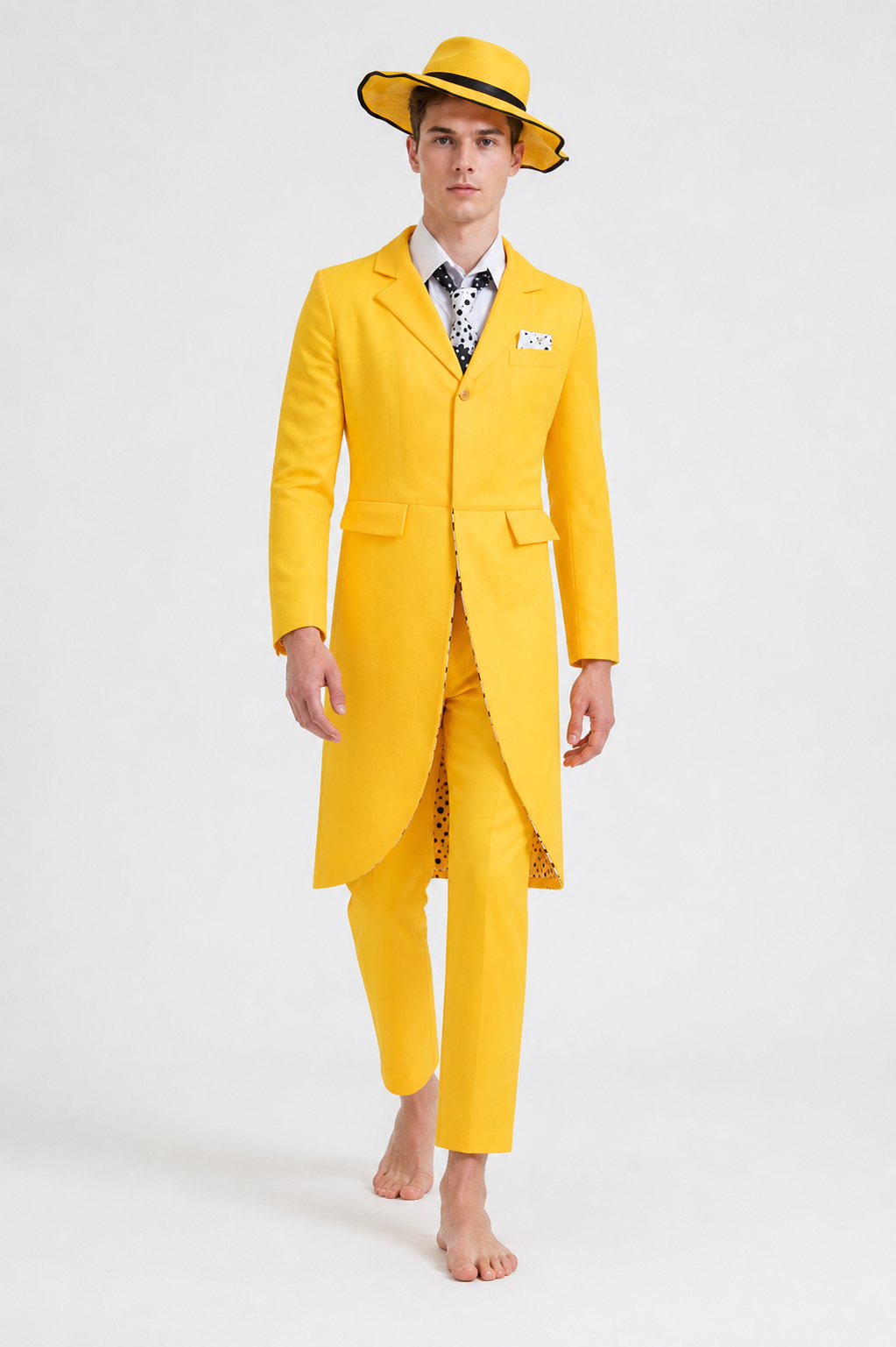 Yellow Cosplay Costume with Long Jacket and Hat Costume Headwear detail