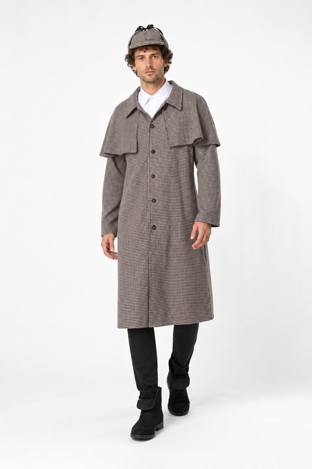 Double-Breasted Houndstooth Coat with Epaulettes for Costumes