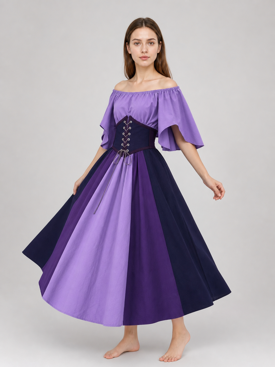 Fantasy Dress with Corset Lacing and Ruffles