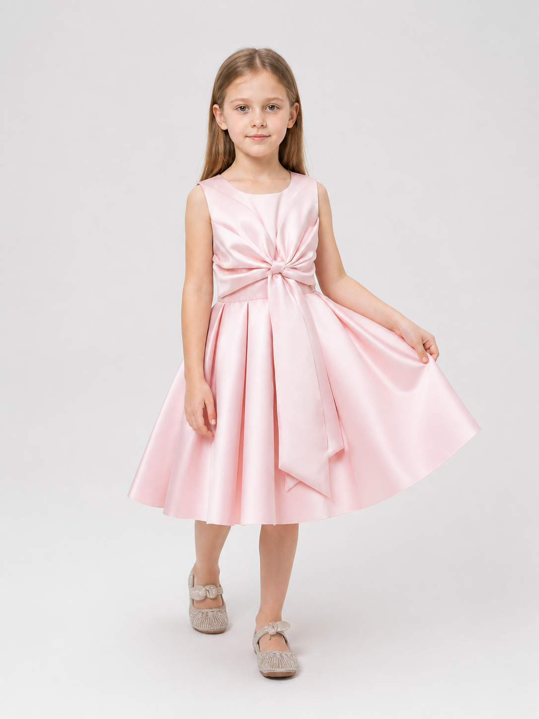 Girls’ Party Midi Dress with Full Skirt and Bow product detail 2