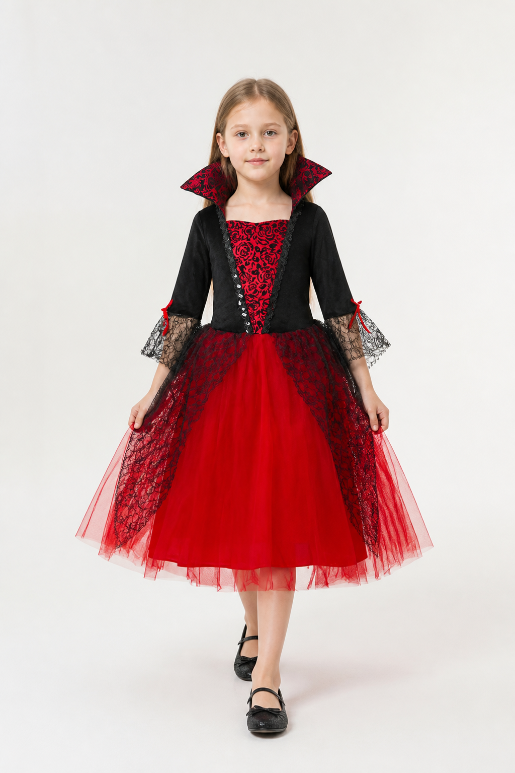 Red and Black Witch Costume with Dress and Hat Costume Dresses detail 2