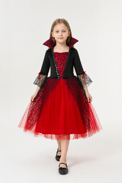 Red and Black Witch Costume with Dress and Hat Costume Dresses detail 2