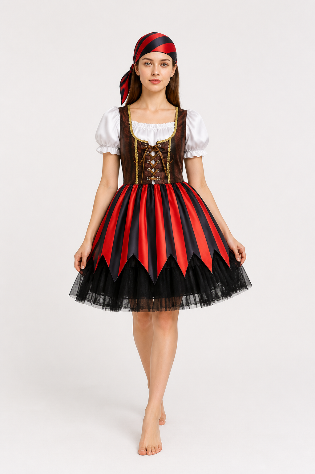Striped Pirate Costume Dress with Bandana for Carnival Costume Dresses detail 2