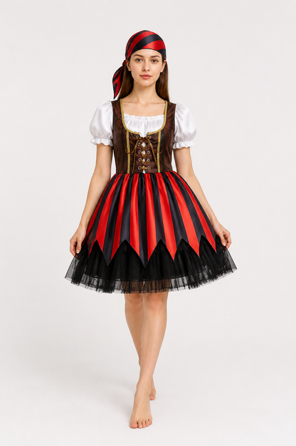 Striped Pirate Costume Dress with Bandana for Carnival Costume Dresses detail 2