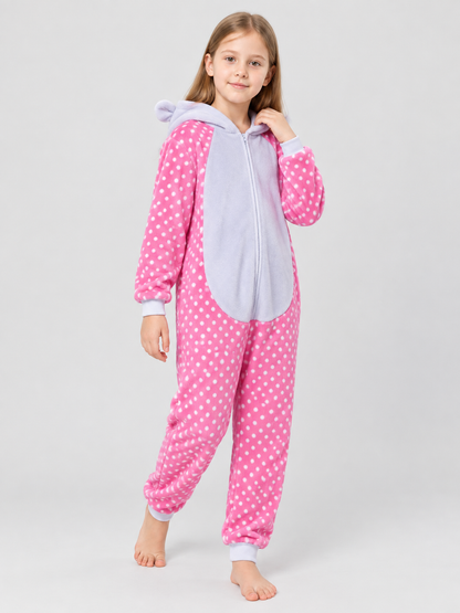Pink Flannel Hooded Pajama Jumpsuit