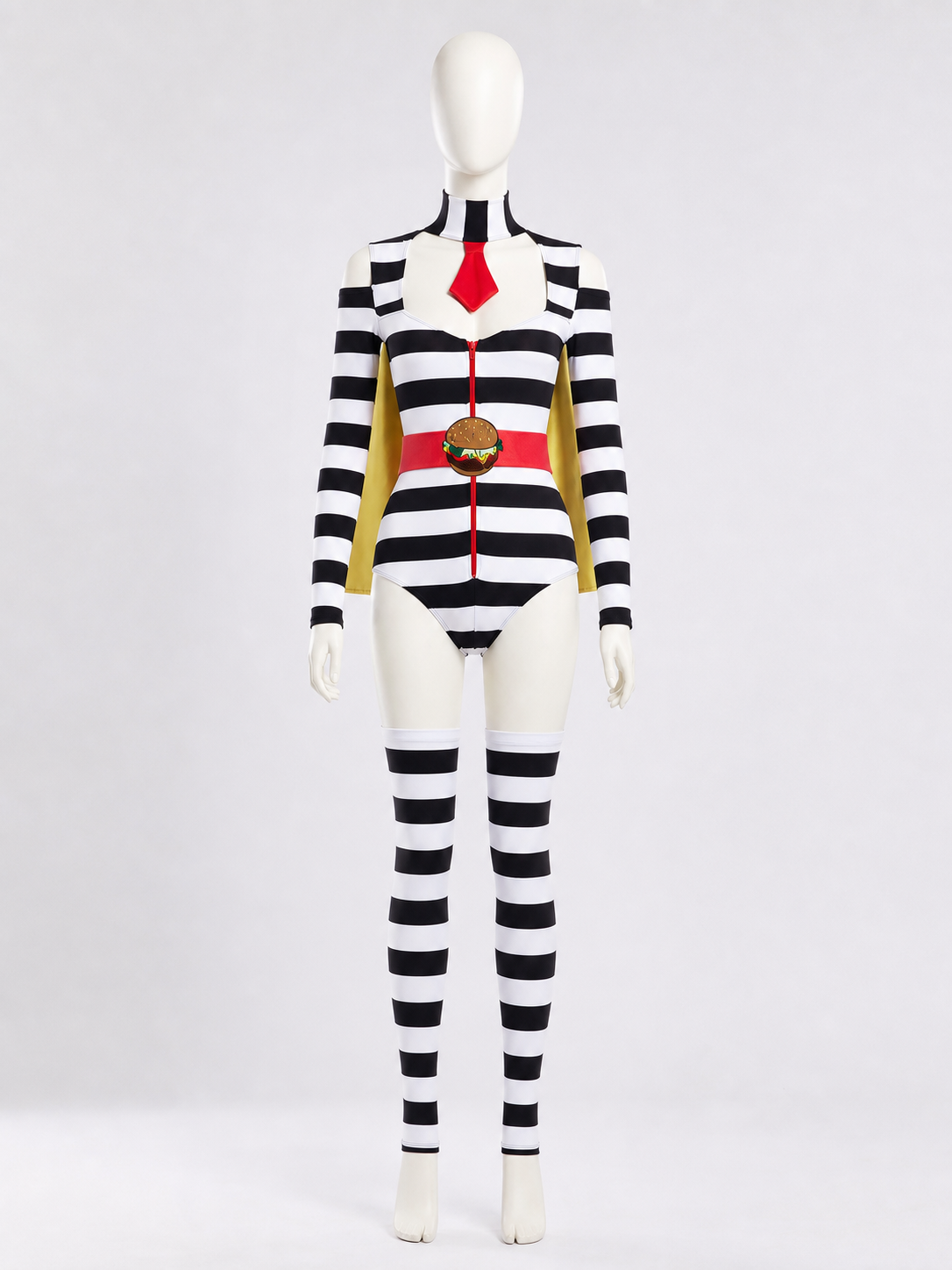 Black-and-White Striped Cosplay Costume with Wings