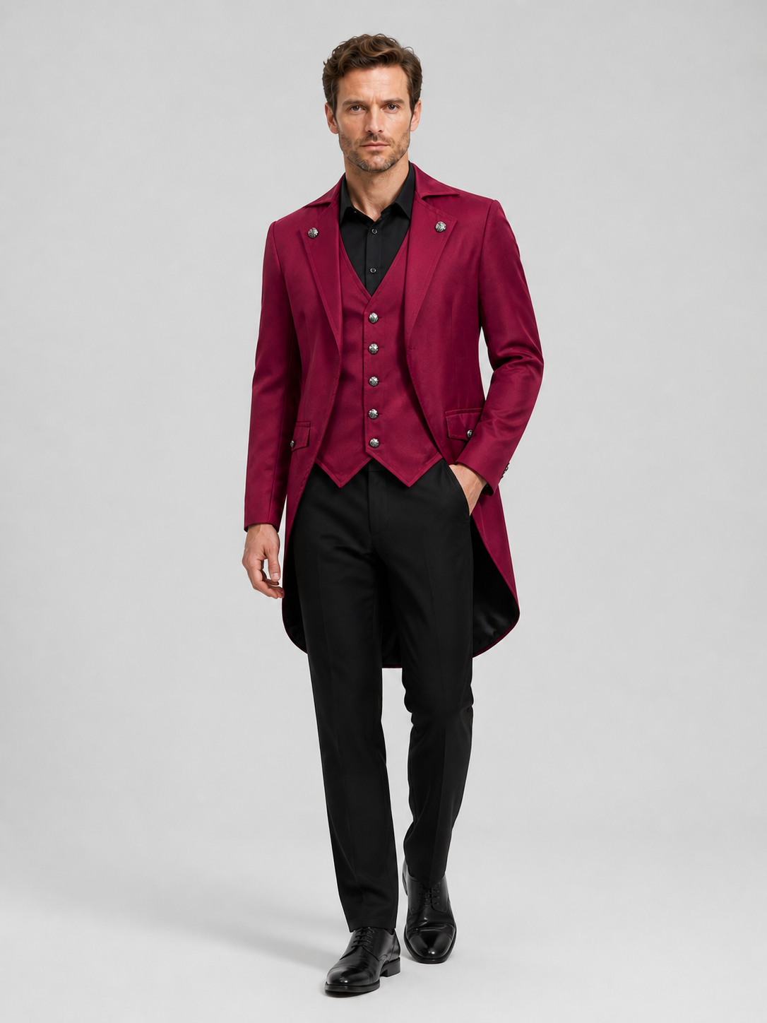 Stage Tailcoat for Halloween and Cosplay, Wine and Black Costumes detail 2