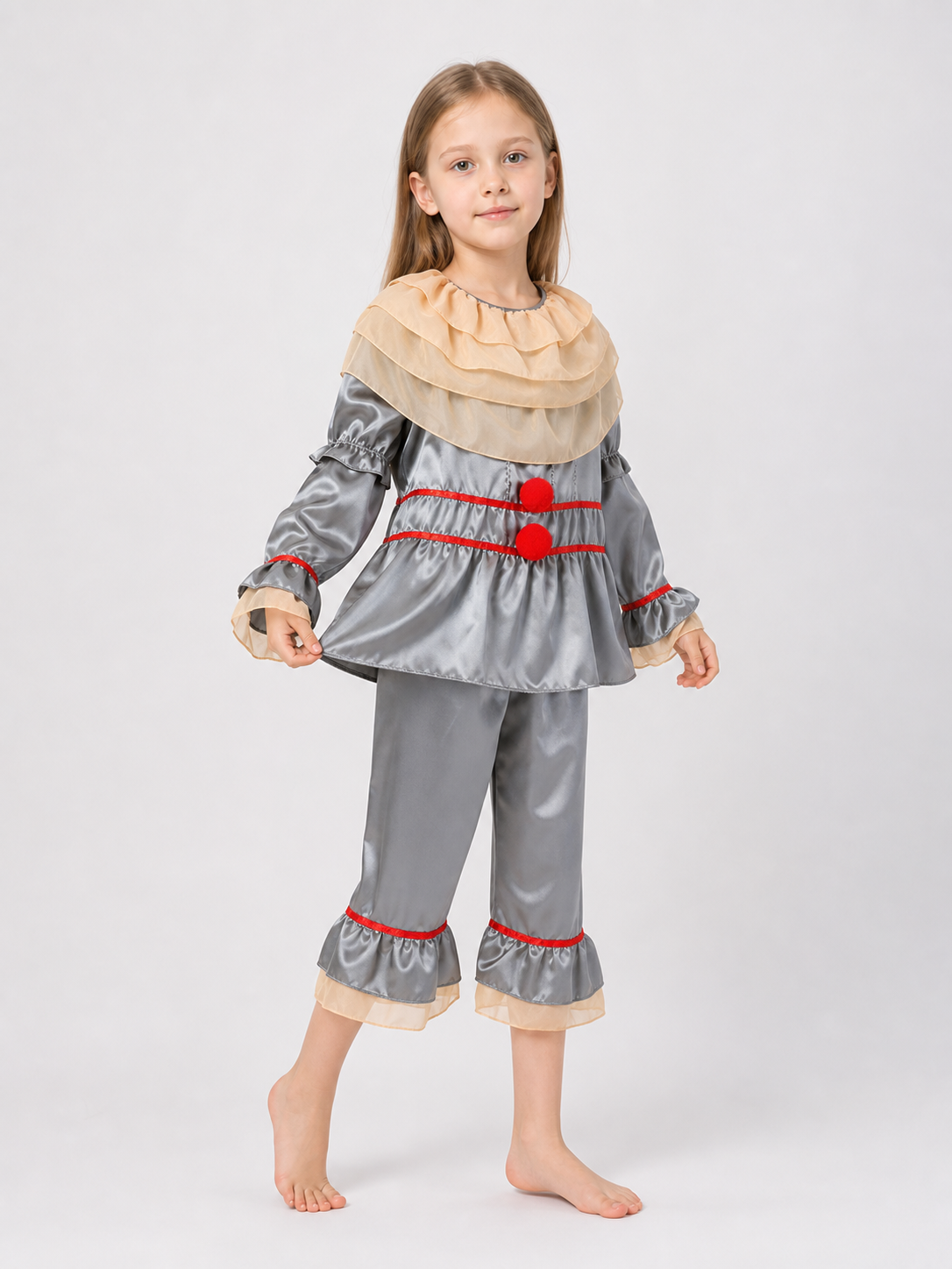 Clown Costume with Ruffles and Red Trim
