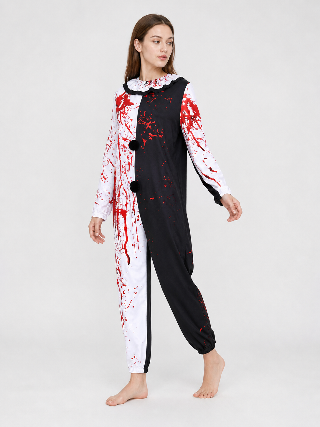 Carnival Clown Costume Jumpsuit with Blood Splatter Print