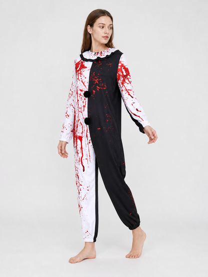 Clown Costume Jumpsuit with Blood-Splatter Print