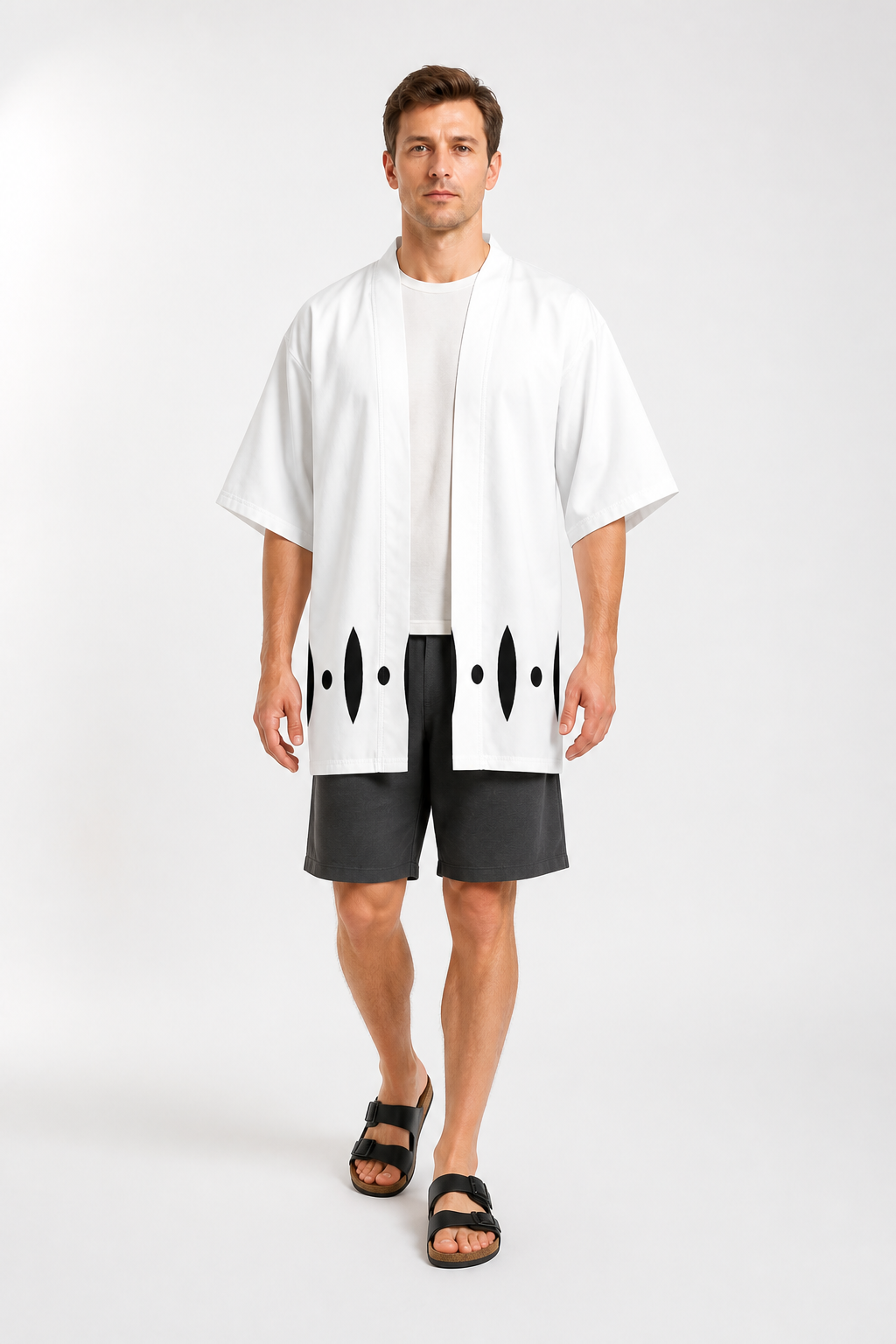 White Anime Cosplay Cloak with Black Pattern Costume Capes detail 2